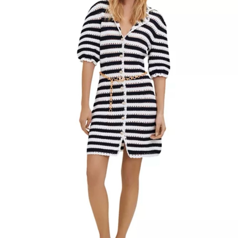 NWT MAJE Striped Blue and White Crochet Dress